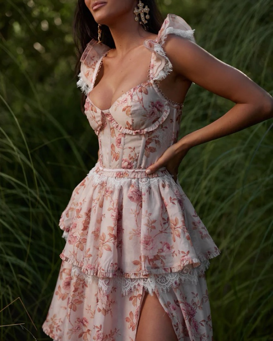 V Chapman Jolie Floral Dress - Corset by V Chapman - Pickle