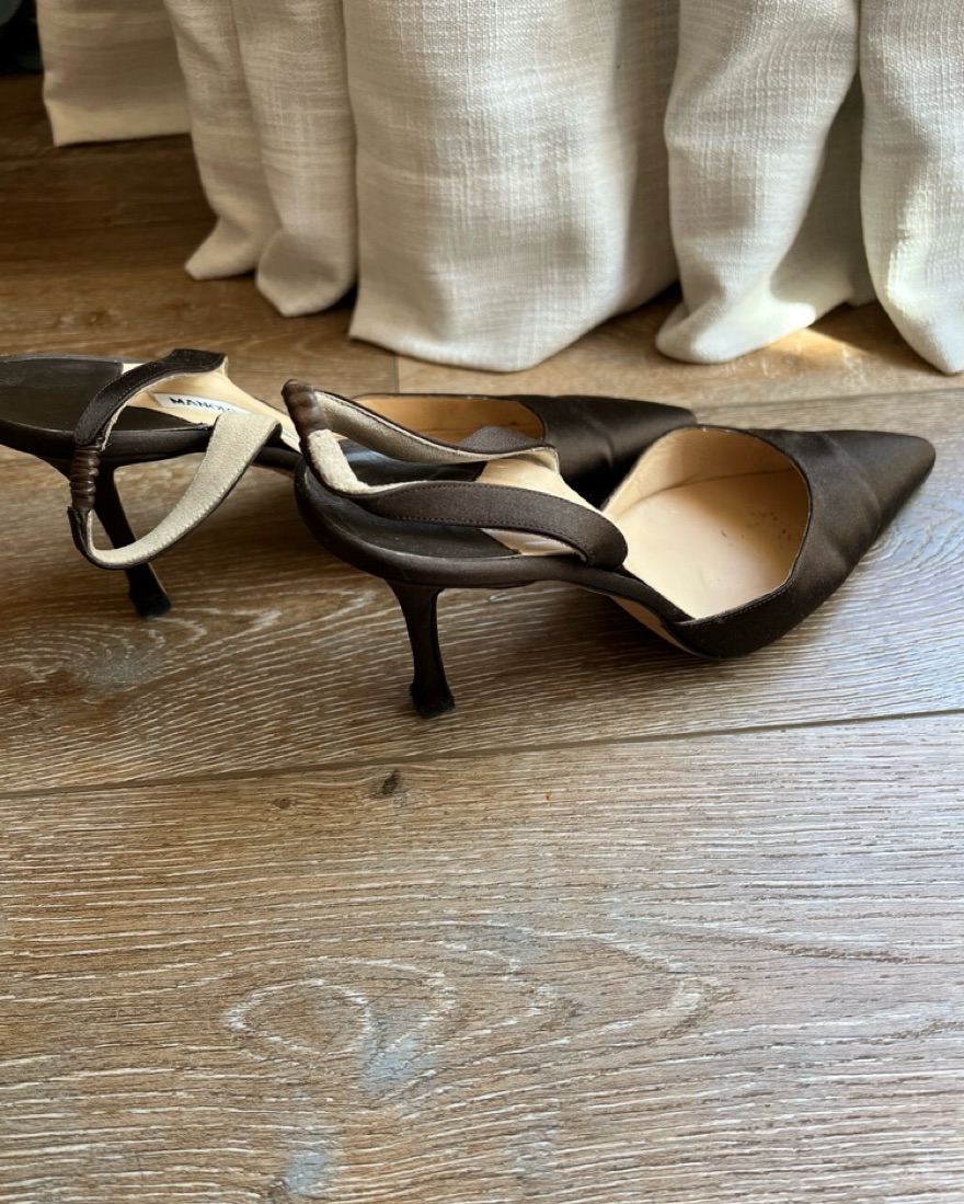 Manolo Blahnik Brown Slingback Heels by Manolo Blahnik - Pickle