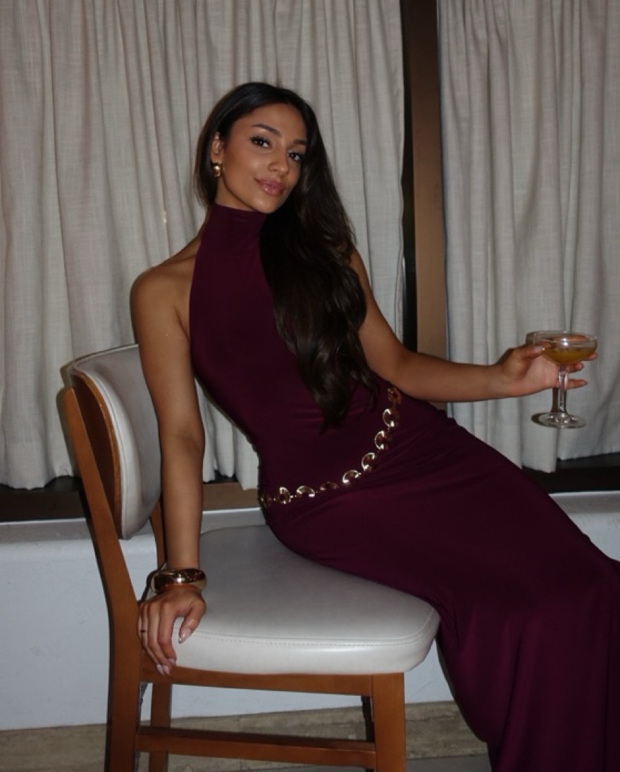 Turtle Halter Side Slit Plum Dress by Norma Kamali - Pickle