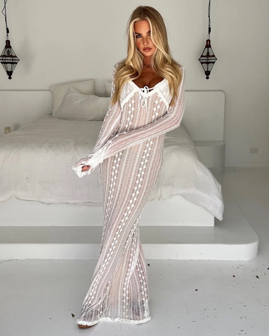 丝状亚种Bacillus Sirenタトゥー風ホワイトタイツスリムフィットy2k Tigermist Sophia Two Piece Maxi Dress by Tigermist - Pickle
