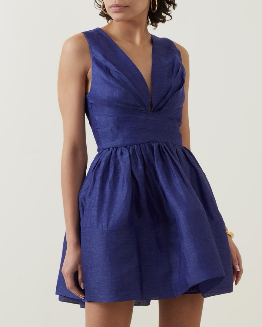 summer　humoresque　ウールVネックドレス/ ネイビー カラードレス ウェディングドレス ブルー ネイビー 青 半袖 星 月 V