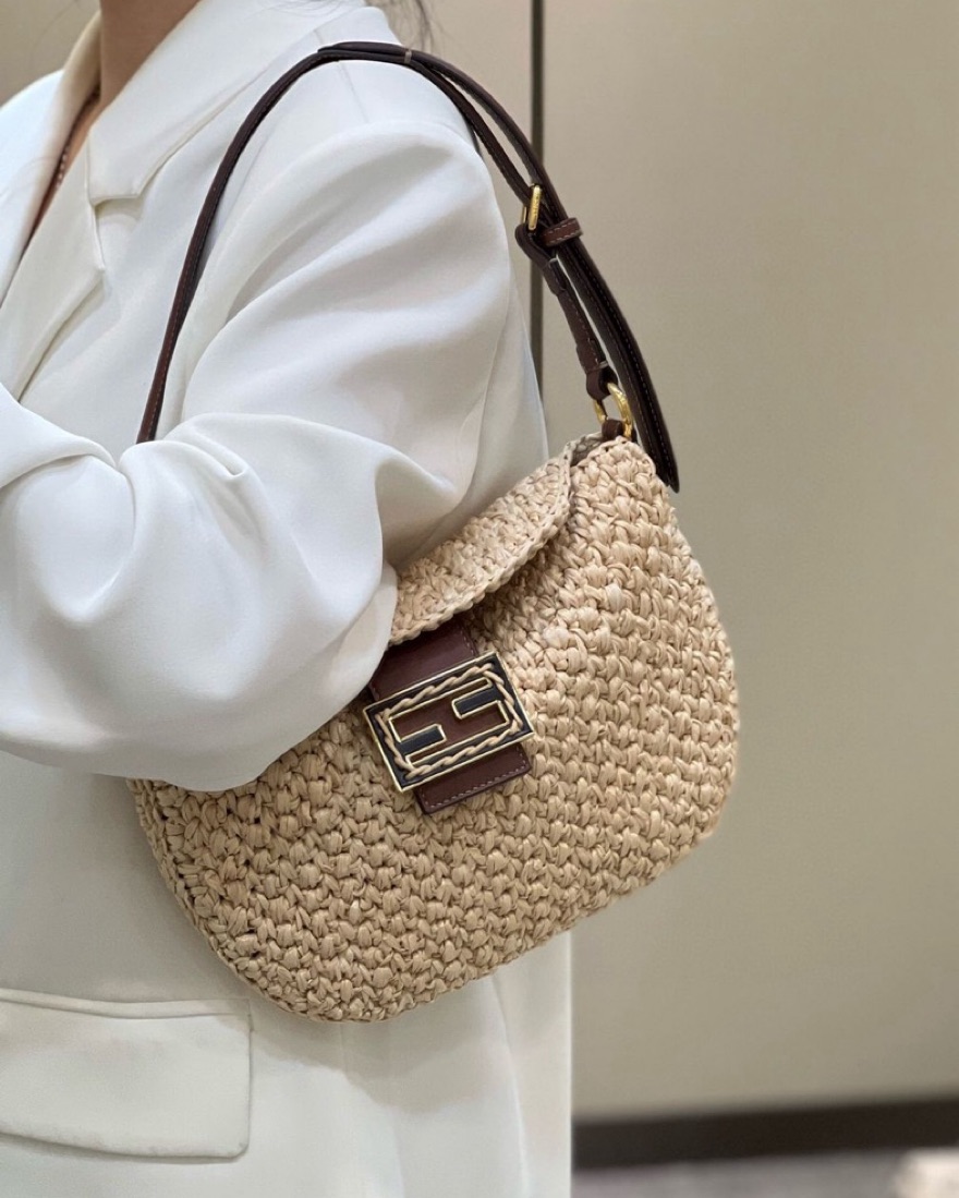 Fendi Beige Raffia Small Croissant Bag by Fendi - Pickle