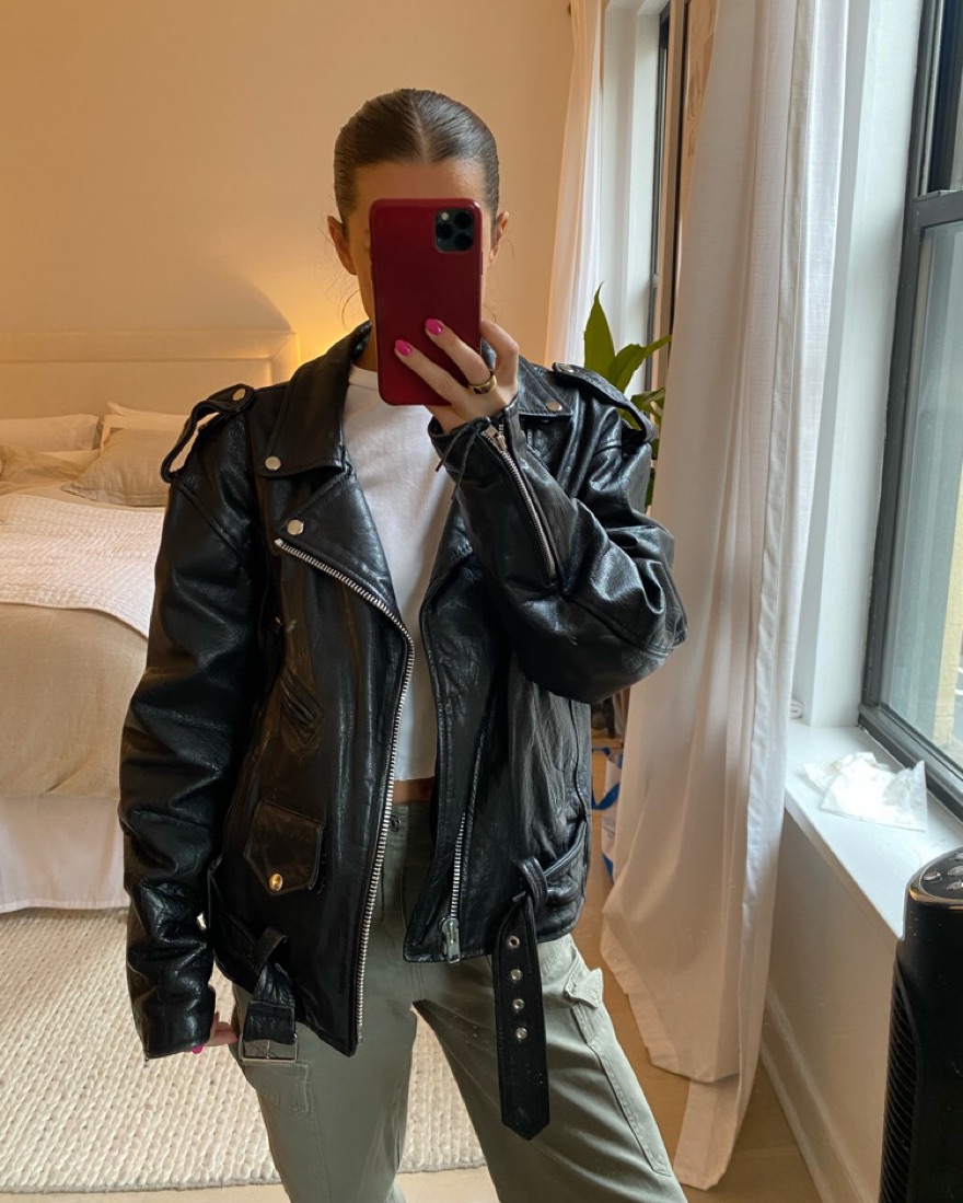 Vintage Oversized Leather Jacket by Vintage / Thrifted - Pickle