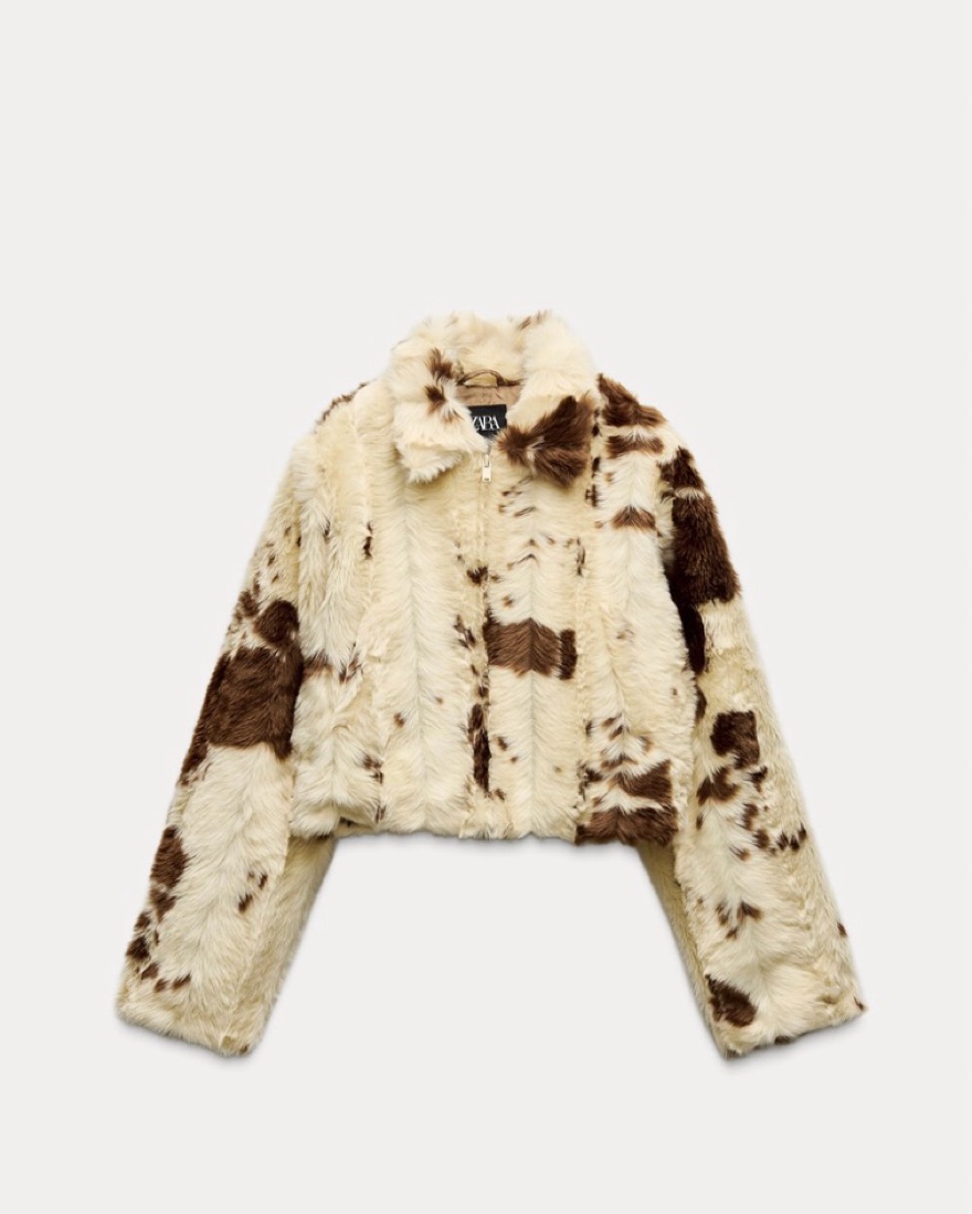 Zara faux fur animal print jacket by Zara - Pickle