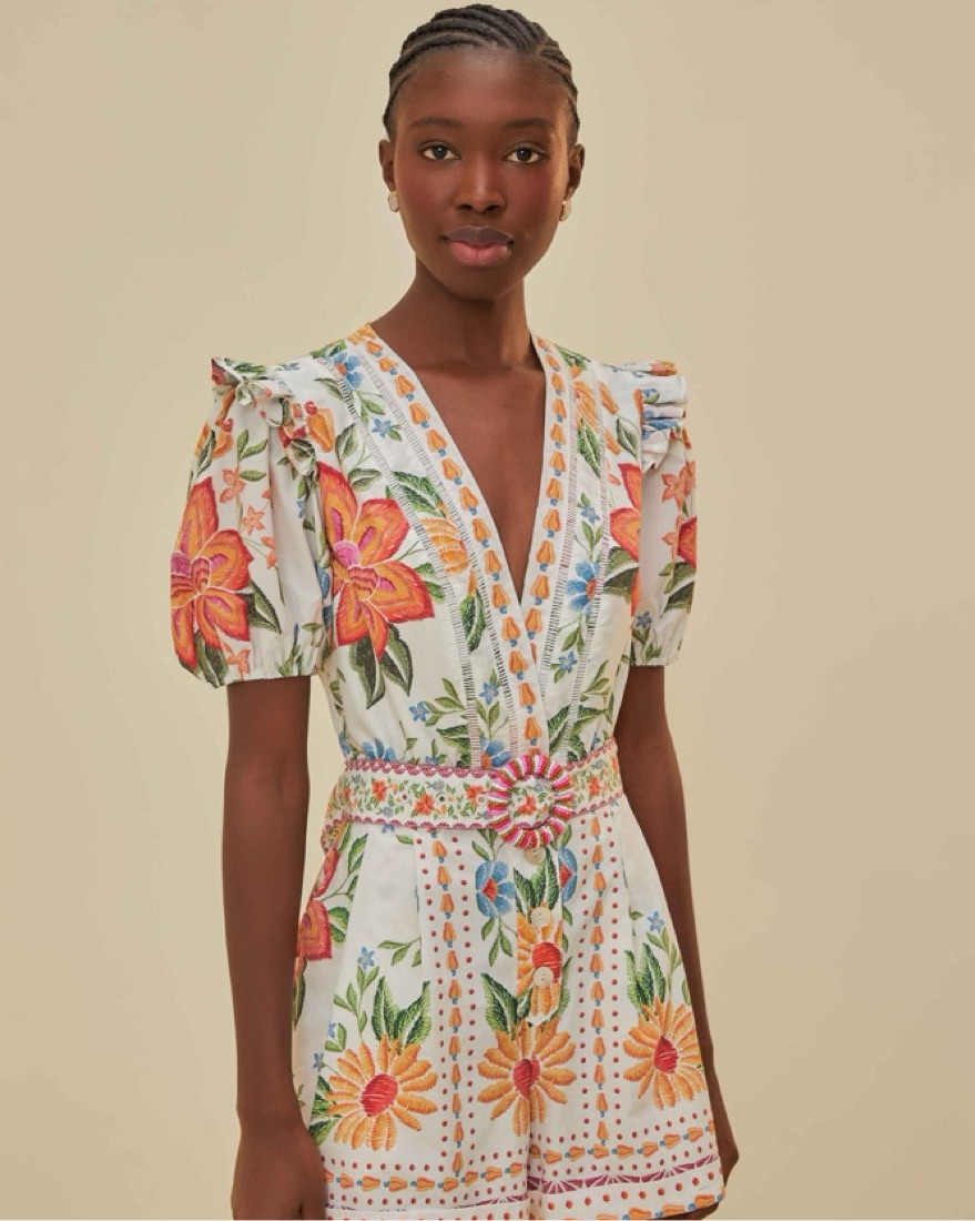 Farm Rio Off-White Bloom Garden Romper by Farm Rio - Pickle