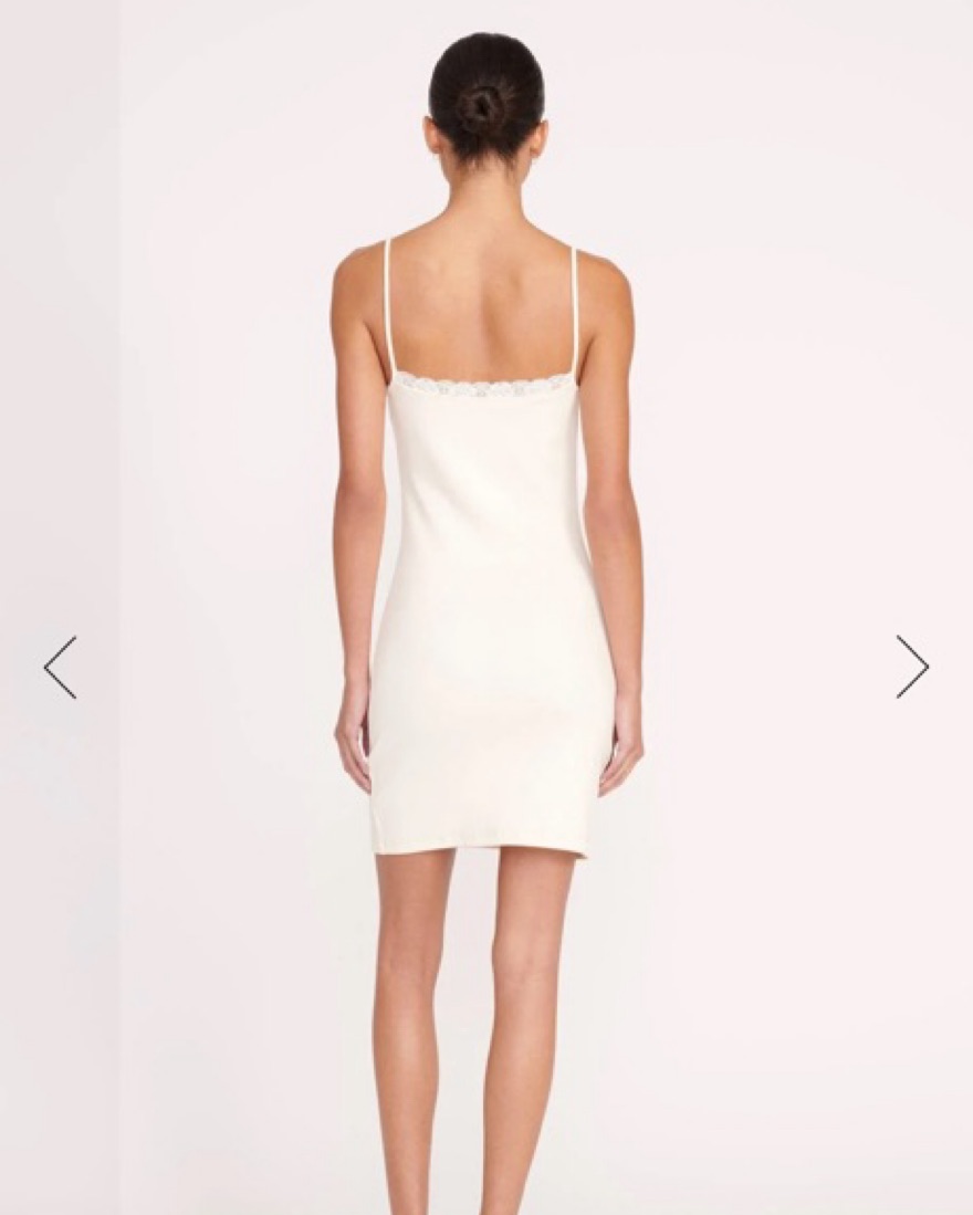 alo ホワイト ストリップリブドレス XS Verona Off-Shoulder Ruffle Mini Dress White– Selfie Leslie