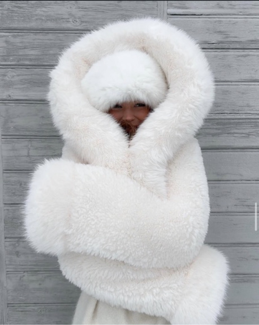 Kali White Cropped Vegan Fur Jacket Hood by Miss Circle - Pickle