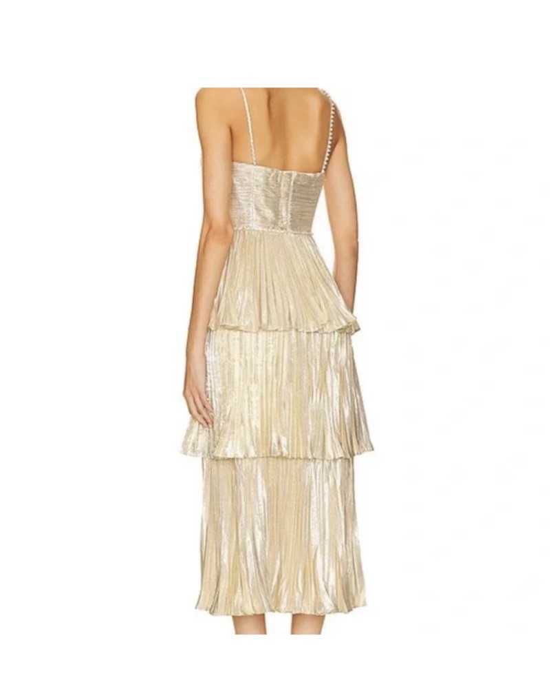 Self Portrait Metallic Tiered Midi Dress by Self Portrait - Pickle