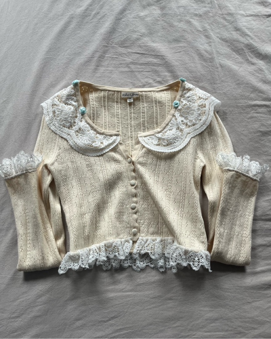 Cotton lace suède op　yilon For Love & Lemons Daniela Knit Cardigan by For Love & Lemons - Pickle