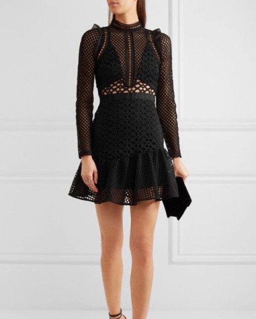 self-portrait 半袖ミニワンピース UK8 Self Portrait Black long sleeve Mini by Self Portrait - Pickle