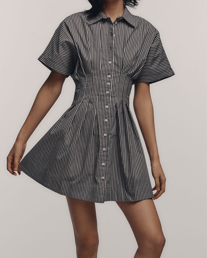 Pleated Striped Mini Dress by Exquise - Pickle