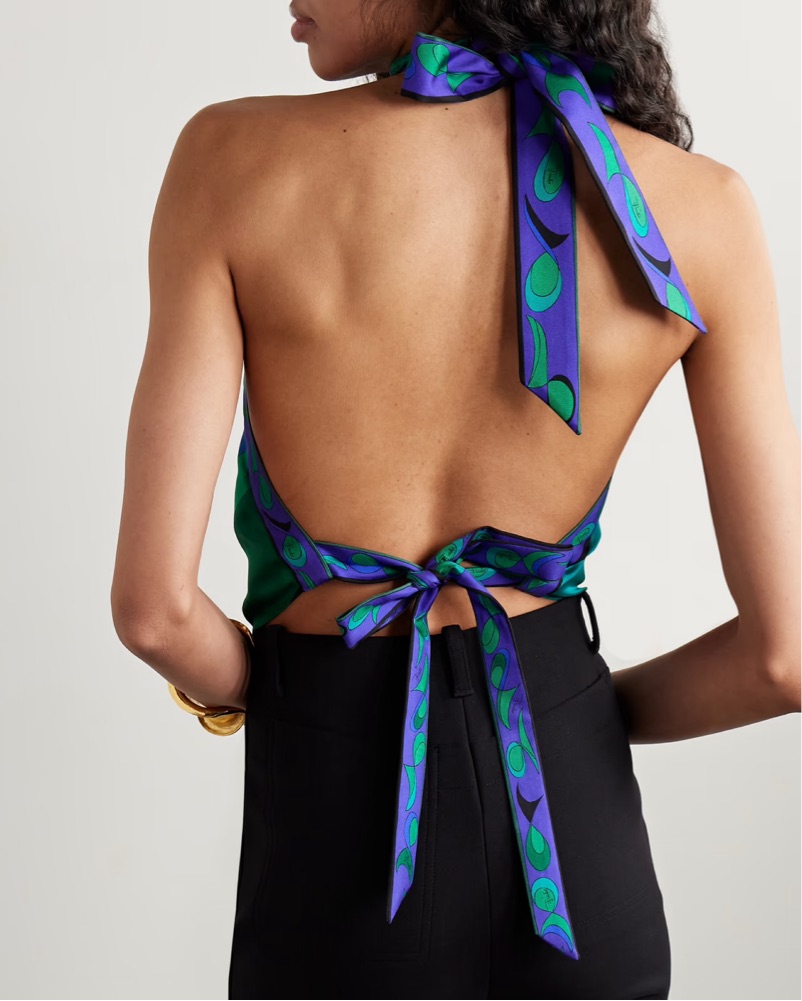 $1020 Pucci Cropped silk halterneck Top by Pucci - Pickle