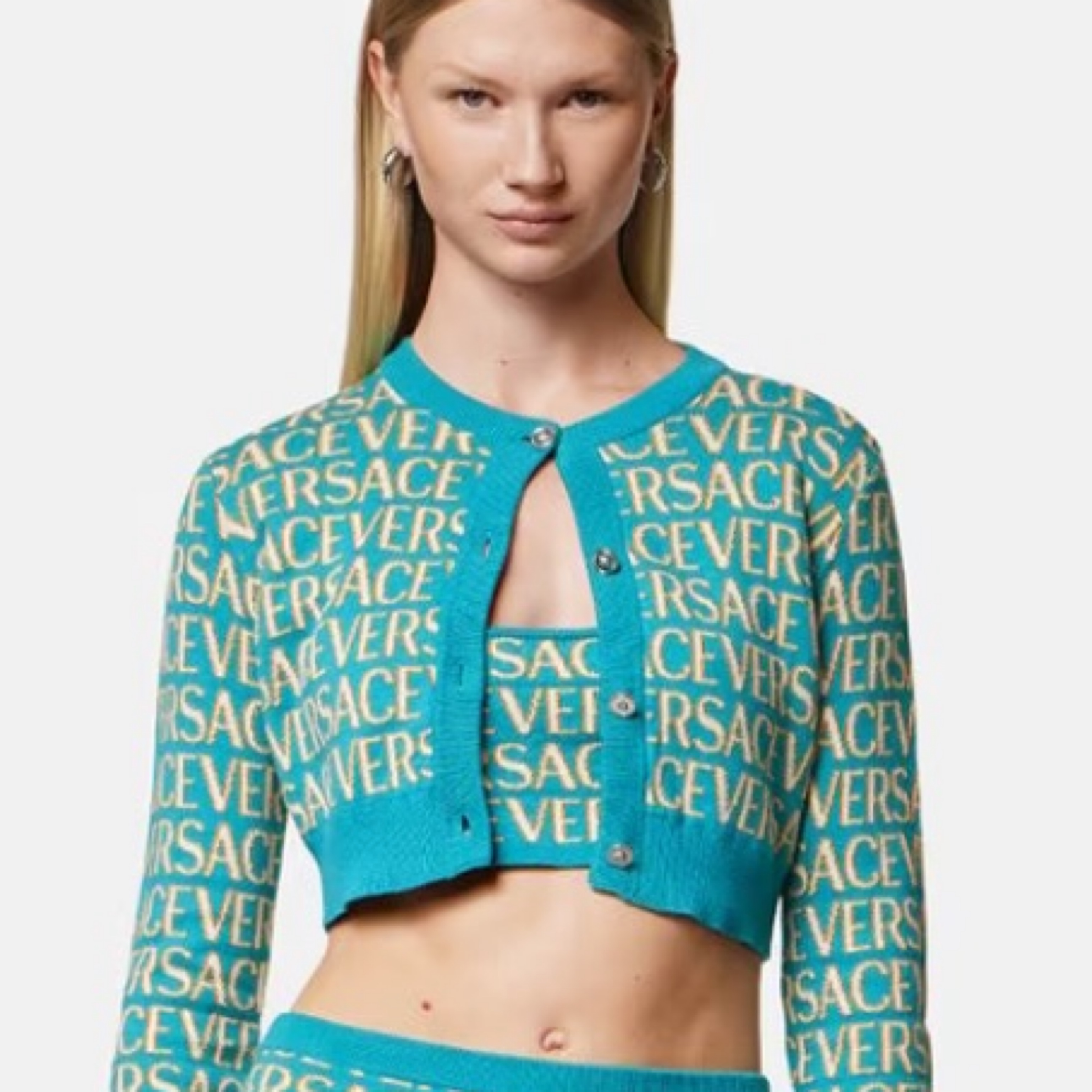 Versace Teal Crop Sweater Tank Set by Versace - Pickle