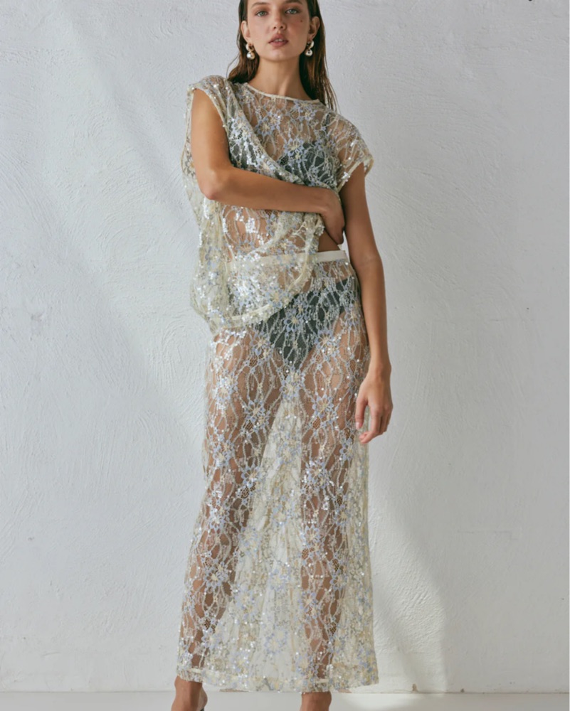 Vrg Grl DEVYN SEQUIN MIDI SKIRT LACE by VRG GRL - Pickle