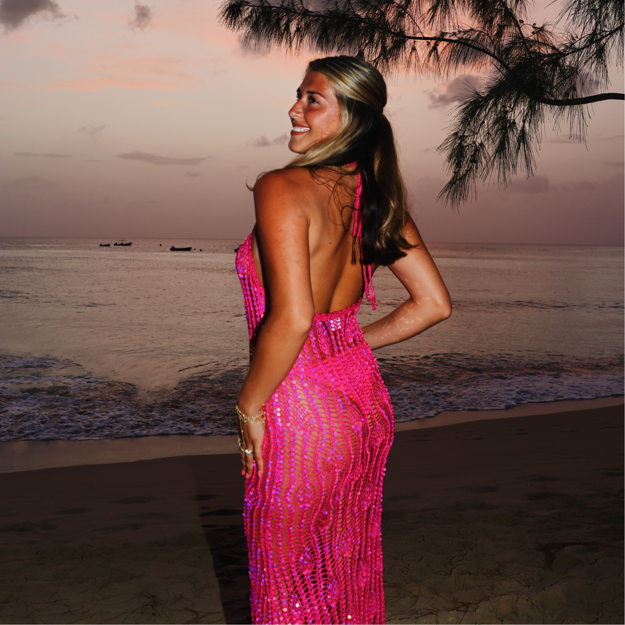 sexy pink club dress L London Bea Hot Plunge-Neck Ruffled Maxi by Club L London 153cm This style grazes 0:0 __with:notch-collar-rolled-cuff-bi-stretch-blazer-jones-black 🕊️ Long-Sleeve Crepe Backless