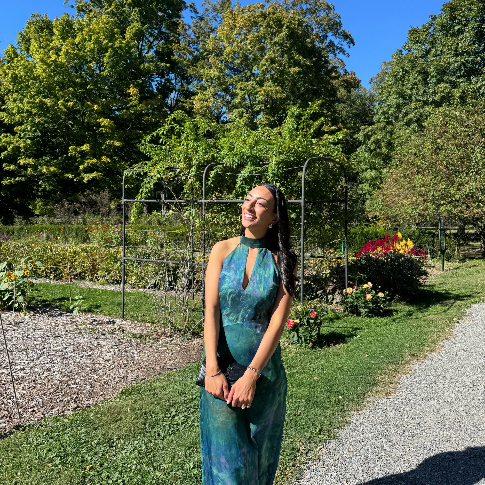 astr the label gaia midi dress in hunter green Floral Slip with side slip - Navy/Gold - Small by Astr The Label luxe